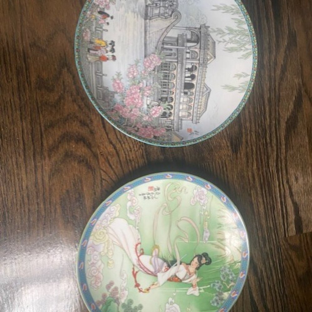 Pair Imperial Jingdezhen Porcelain Legends Of West Lake Lady White & Marble Boat